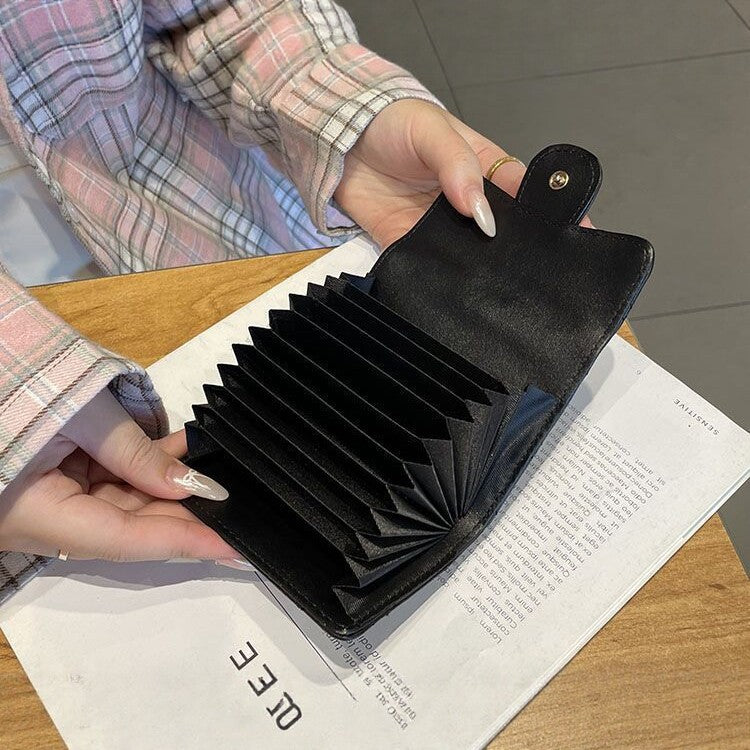Camellia Rhombus Card Holder Female Multiple Card Slots Organ Card Holder Large Capacity Bank Card Package Document Package