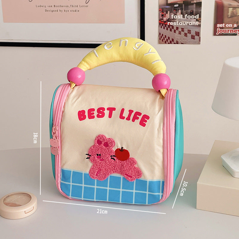 Cute Portable Cosmetic Bag Female Dopamine Contrast Color Large Capacity Portable Toiletry Bag Travel Cosmetics Classification Storage Bag
