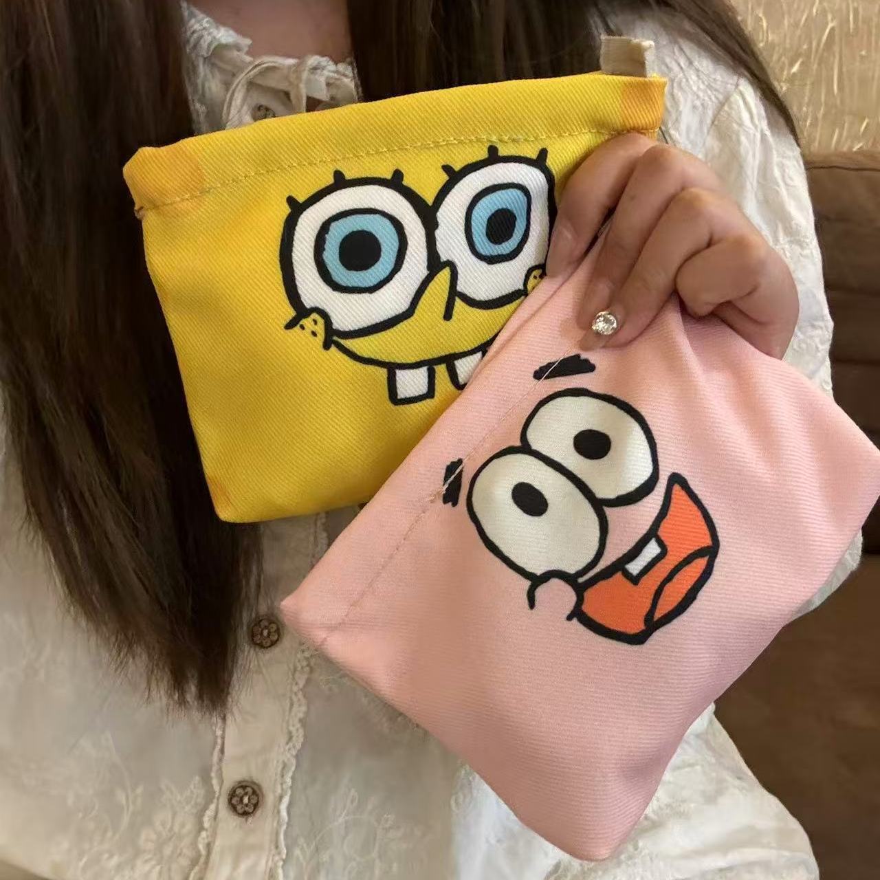New Cartoon Sponge Baby Cosmetic Bag Good-looking Large Capacity Storage Bag Portable Clutch
