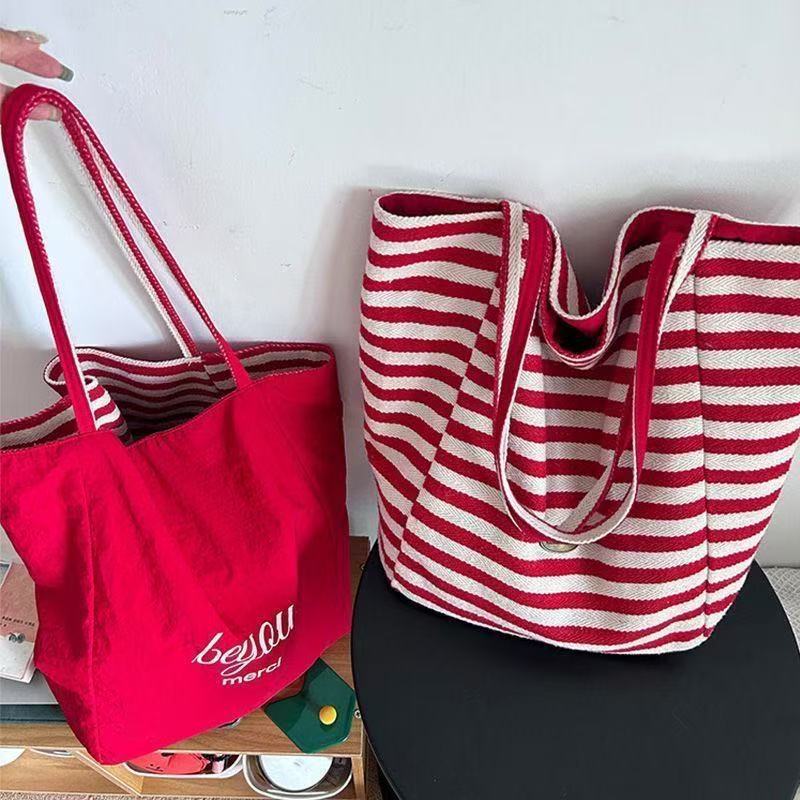 Summer Stripes Double-Sided Tote Bag Large Capacity Daily Commuting Travel Versatile Fashion