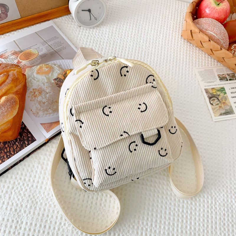 New Shoulder Bag Women's Fresh Sweet Smiley Face Mobile Phone Change Corduroy Handbag