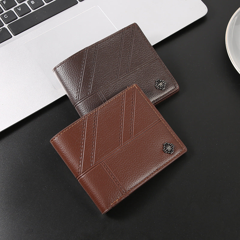 Fashionable Men's Short Wallet with Multi-Card Slots, Soft PU Leather, Stylish Stitching Design for Daily Use