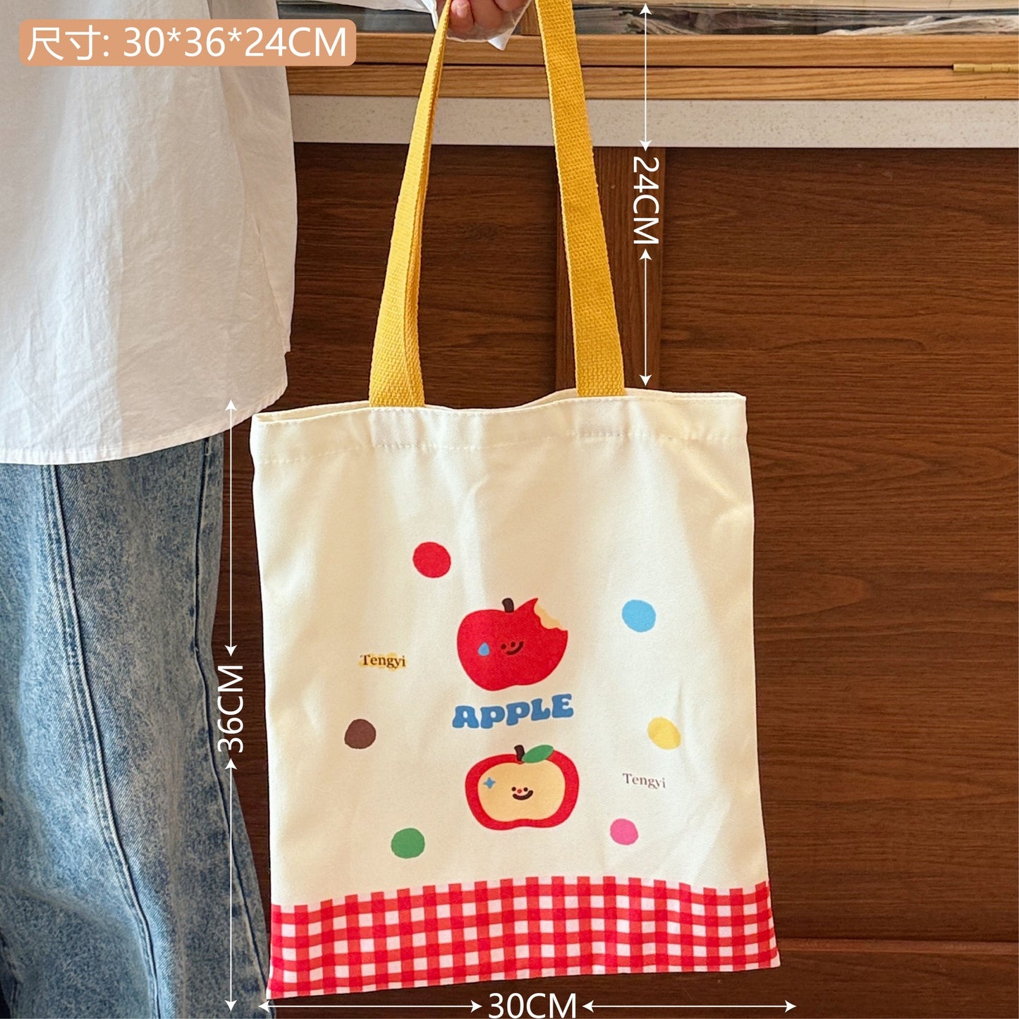 Cute Cartoon Canvas Bag Apple Kitten Canvas Bag Female Student Tuition Bag Handbag Double-Sided Cloth Bag
