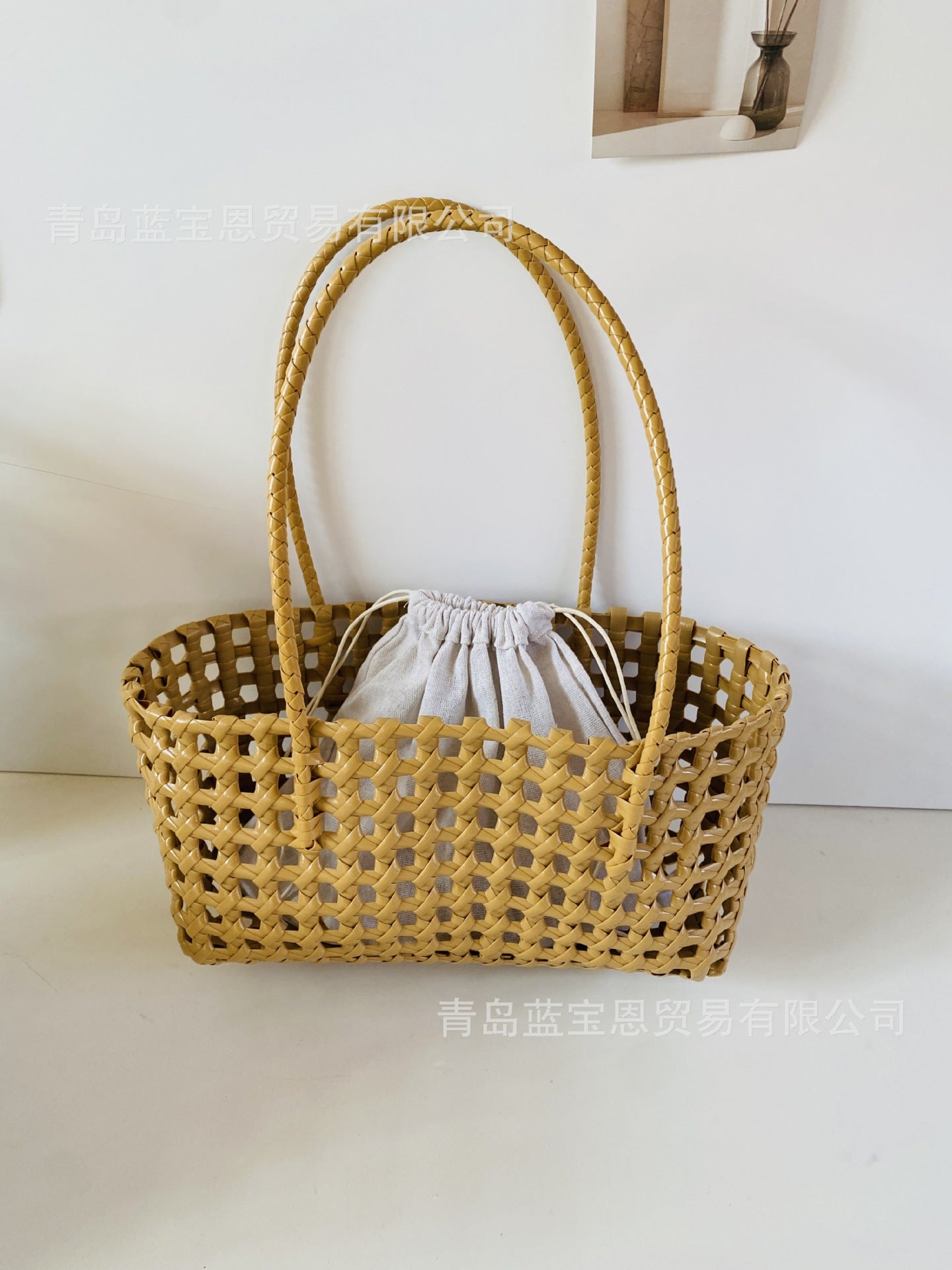 Handbag Weaving Hollow Vegetable Basket Bag PVC Commuter Tote Straw Bag