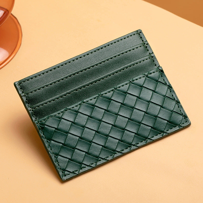 Leather Card Bag Women's Small Certificate Holder Card Holder Anti-Degaussing Driving License Card Clamp Coin Purse Woven