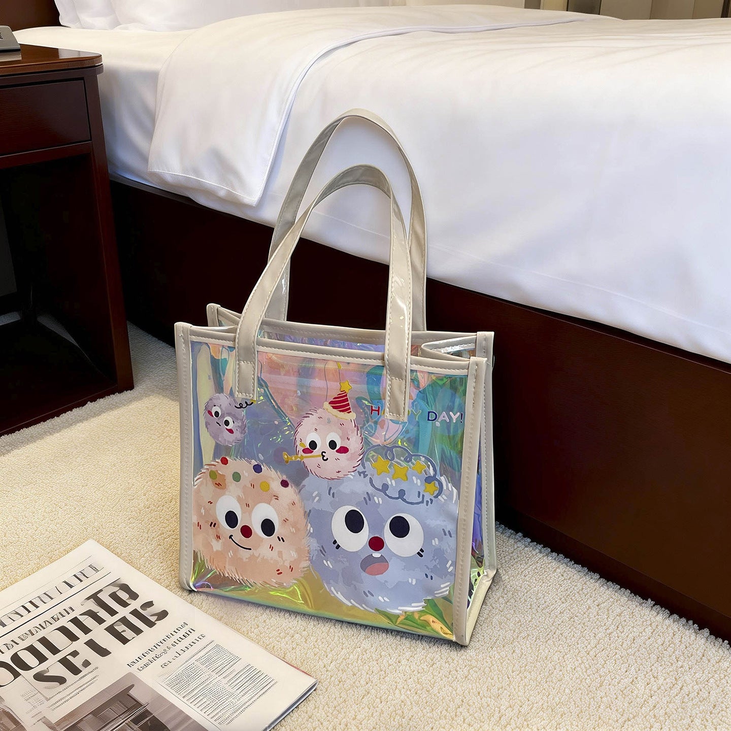 Beach Bag Women's Portable Cartoon Transparent Storage New Cute Waterproof Bag for Tutoring