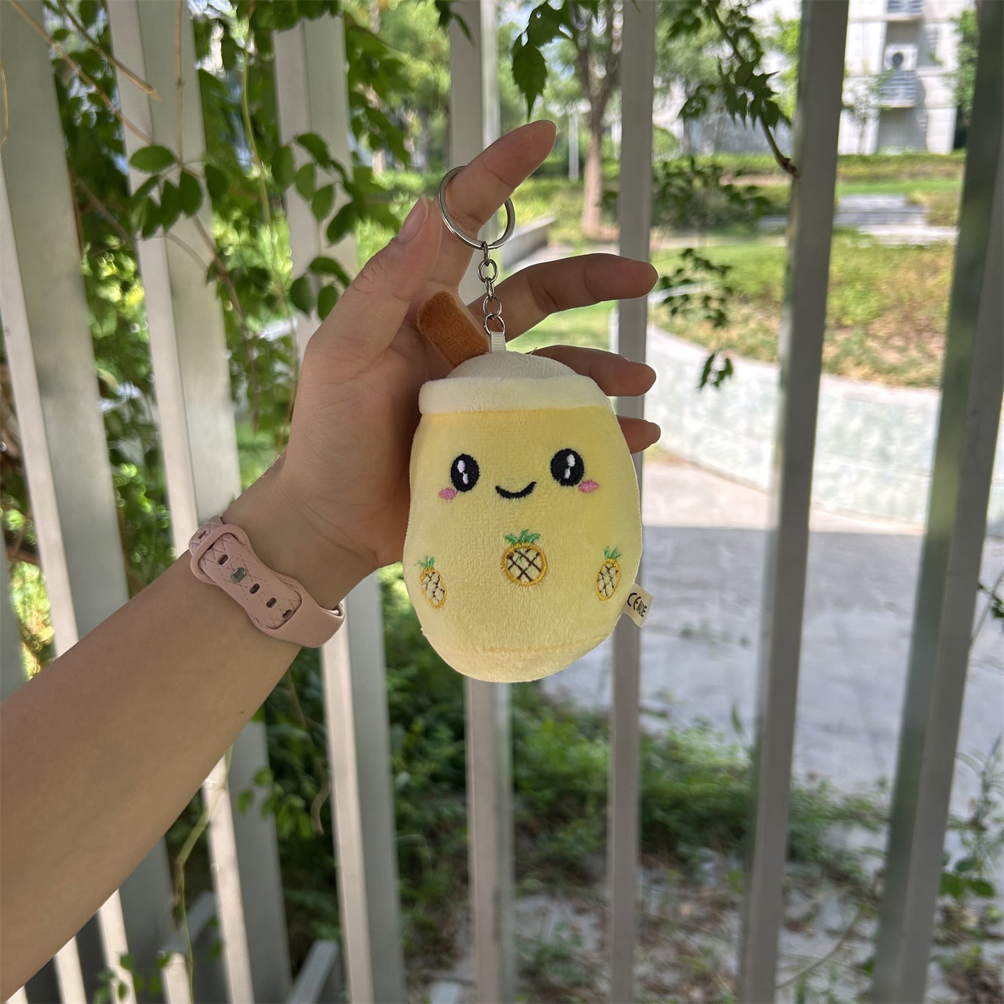Handbag Pendant Cute Cartoon Bubble Tea Plush Pendant Smiley Strawberry Design Suitable for Bag Matching