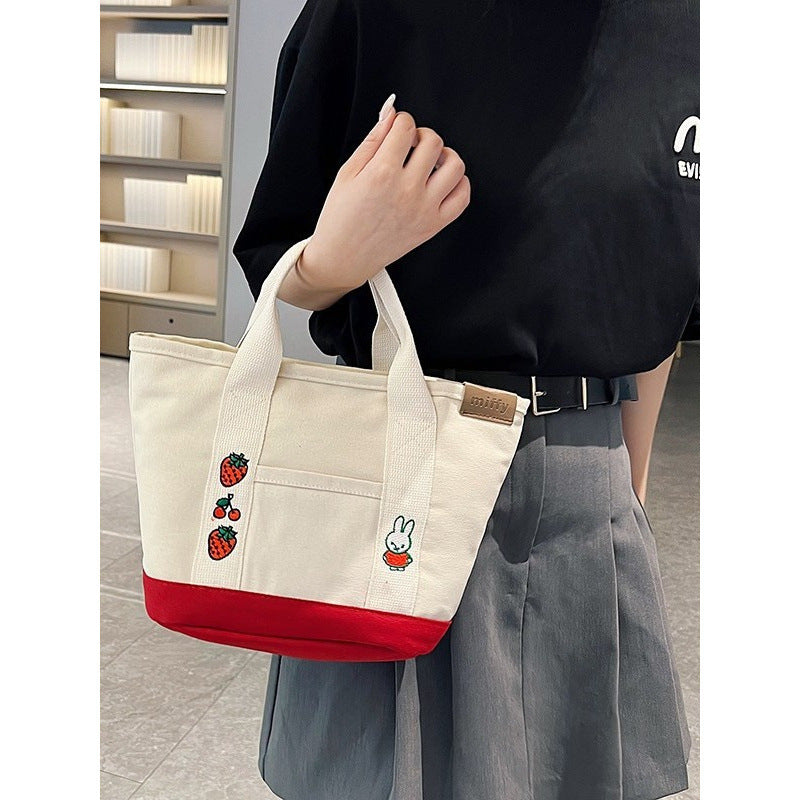 Miffy Cartoon Canvas Tote Bag for Women, Casual Everyday Handbag with Zipper Closure and Phone Pocket