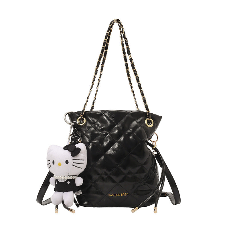 2026 New Fashion Elegant Quilted Shoulder Bag with Cute Plush Charm for Daily Casual and Commute
