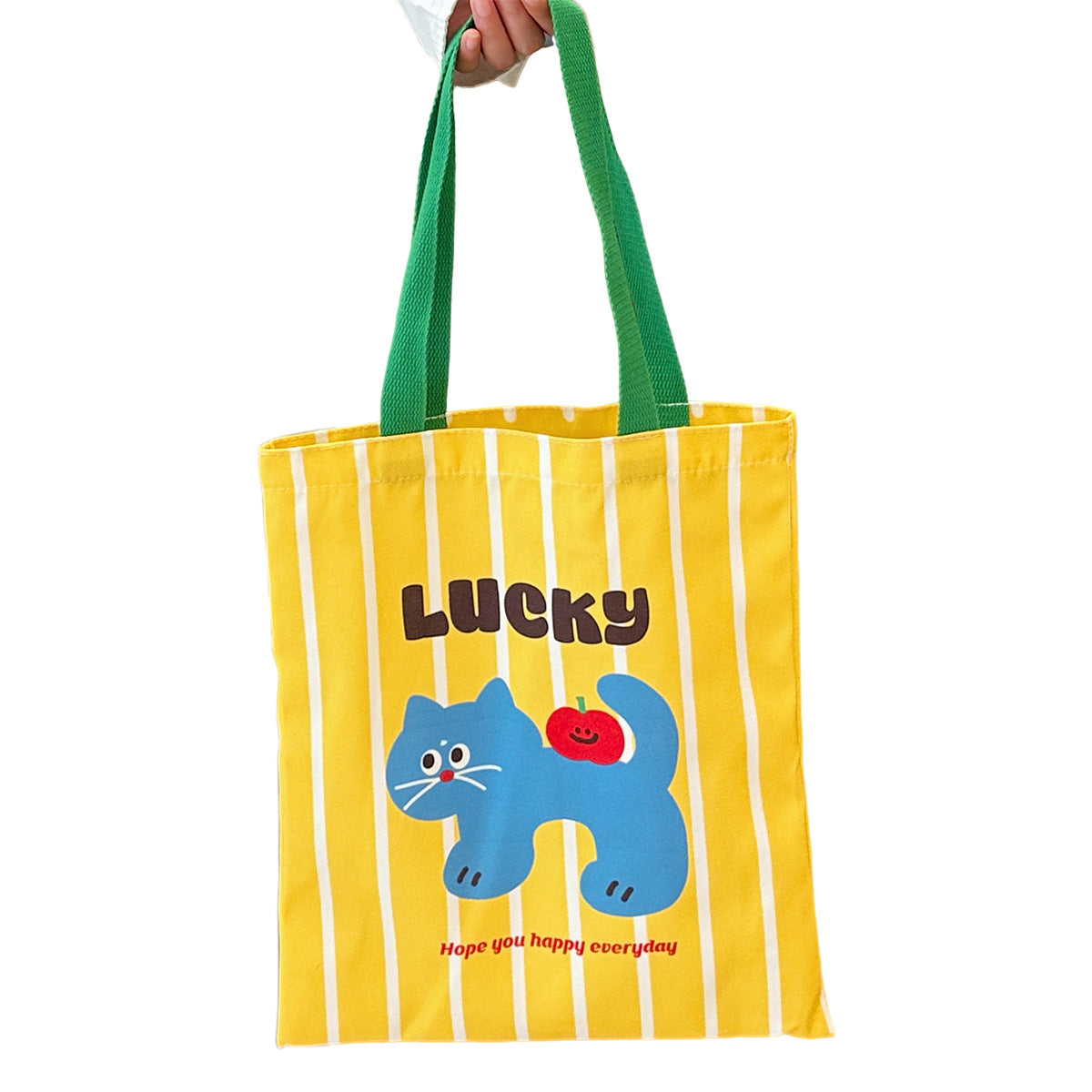 Cute Cartoon Canvas Bag Apple Kitten Canvas Bag Female Student Tuition Bag Handbag Double-Sided Cloth Bag