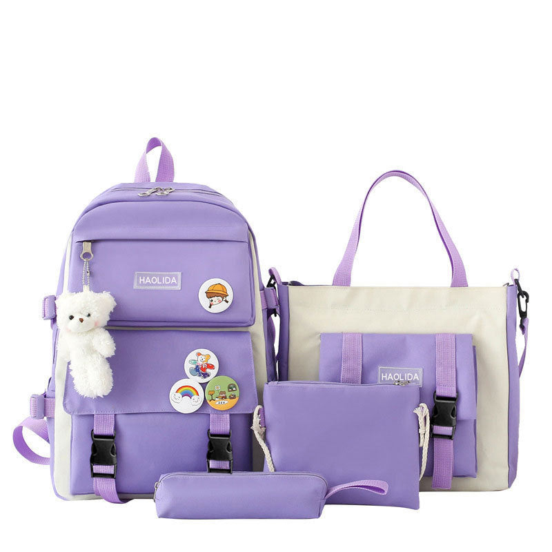 Cute Campus Style Backpack Set with Matching Bag and Accessories for Students