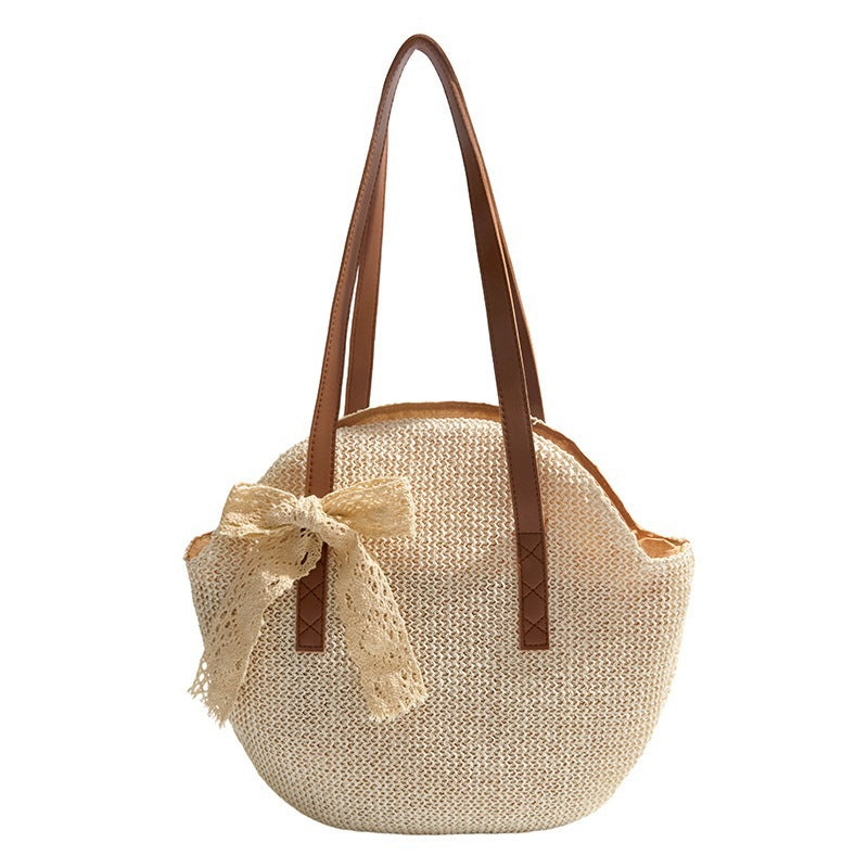 Straw Bag Women's Large Capacity New Summer Solid Color Simple Seaside Holiday Leisure Bag Shoulder Woven Bag