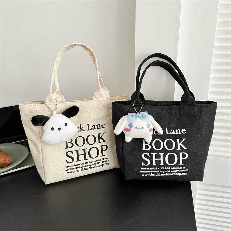 Minimalist Canvas Tote Bag with Book Shop Print for Daily Use and Commuting