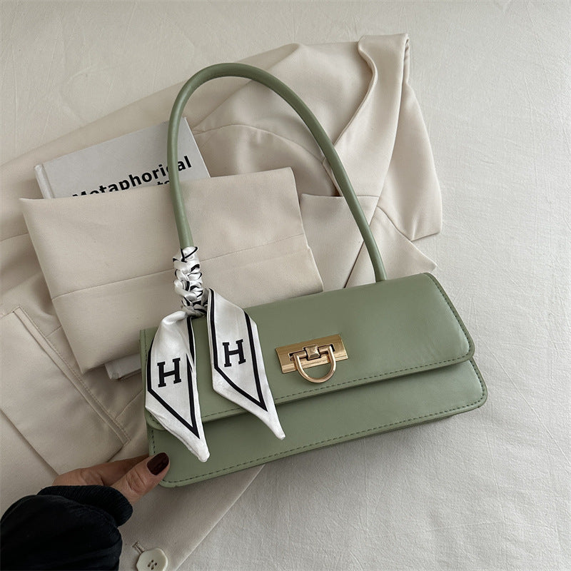 New Retro Fashion Small Square Bag Women's Shoulder Bag Elegant Silk Scarf Decoration Lock Design Everyday Joker
