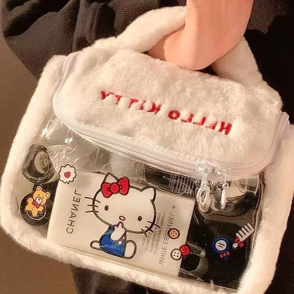 New Cartoon Plush Women's Cosmetic Bag Large Capacity Soft and Portable Daily Storage Hand Bag