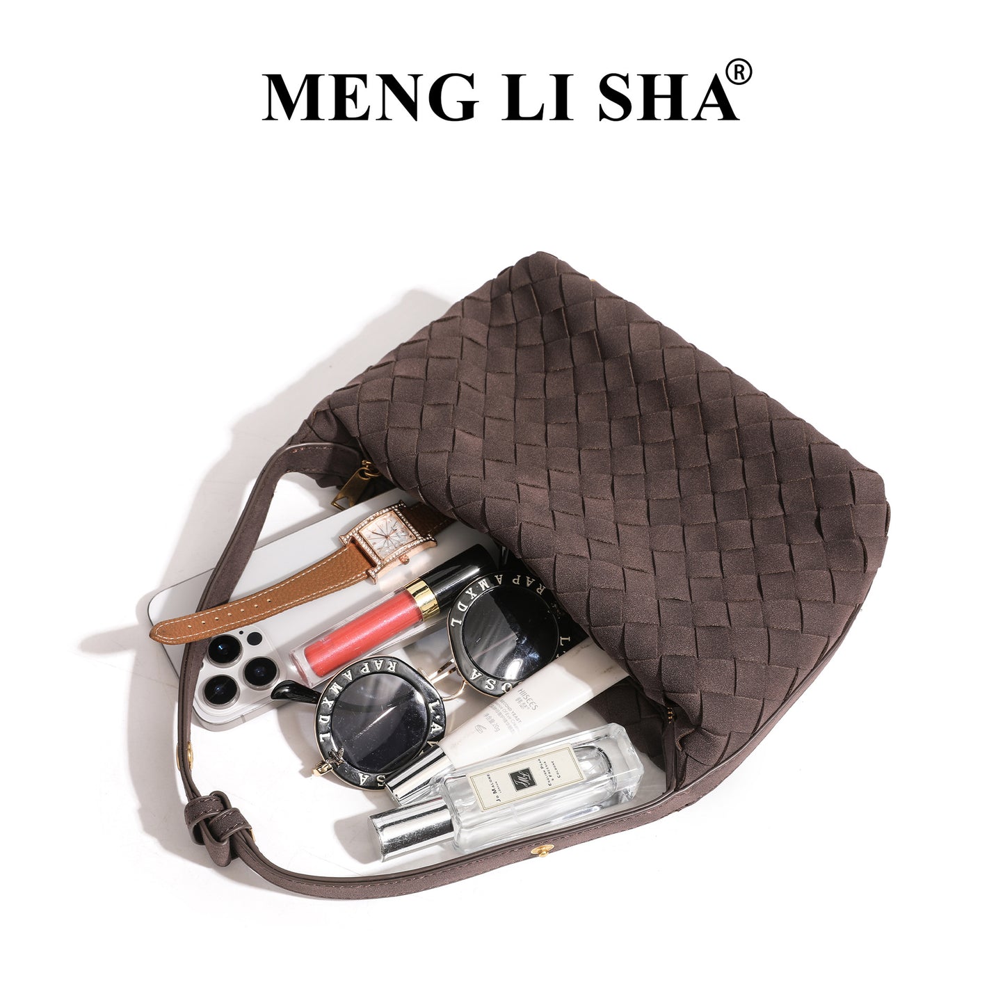 European and American New Suede Advanced Texture Woven Portable Lunch Bag Women's Fashion Simple Shoulder Crossbody Lunch Box Bag