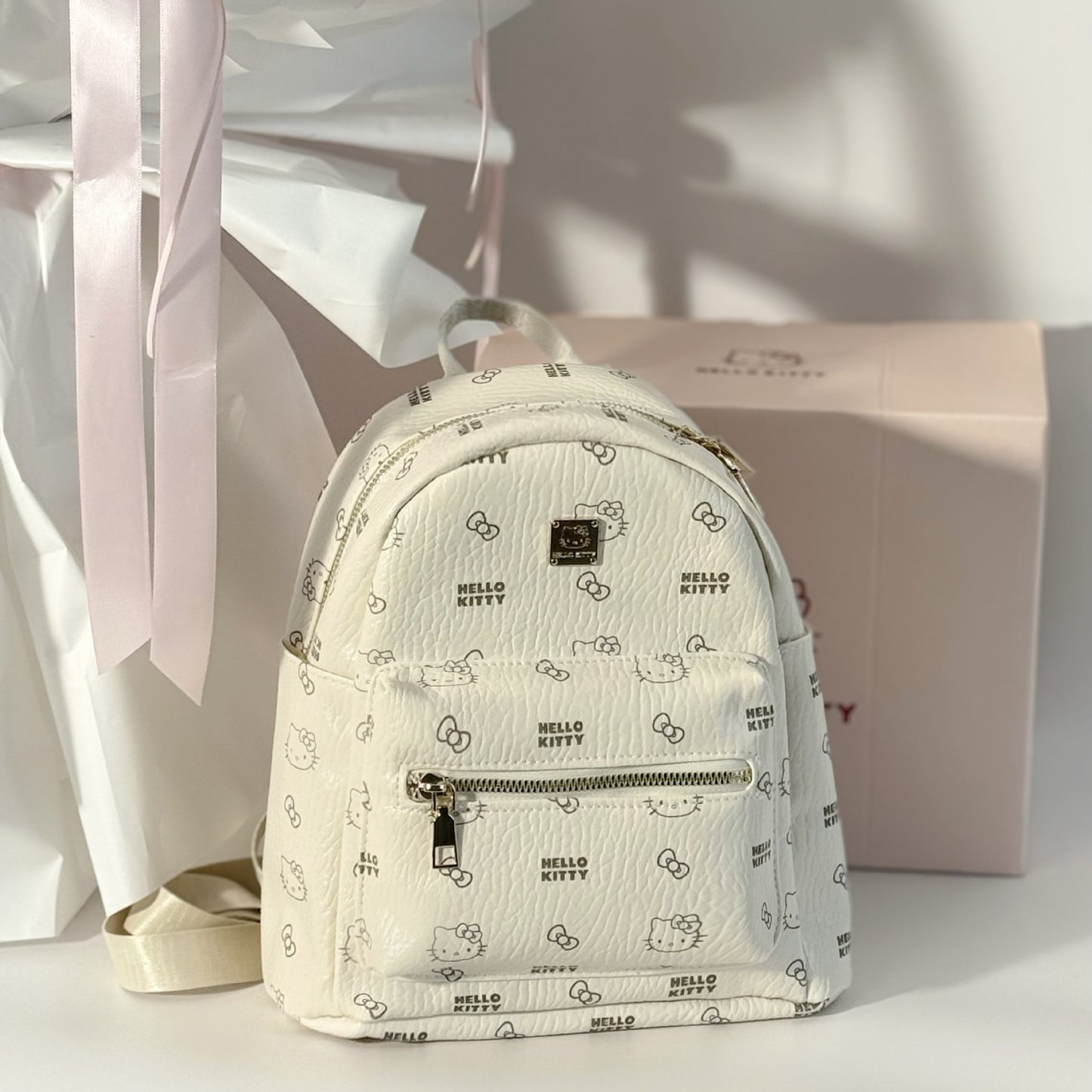 Cute Hello Kitty Print Backpack for Women, Fashionable Campus Style with Large Capacity and Waterproof PU Material
