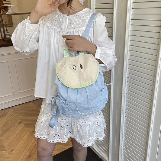 Cute Color-block Mini Backpack for Women, Waterproof Campus Style with Drawstring Design and Front Pocket
