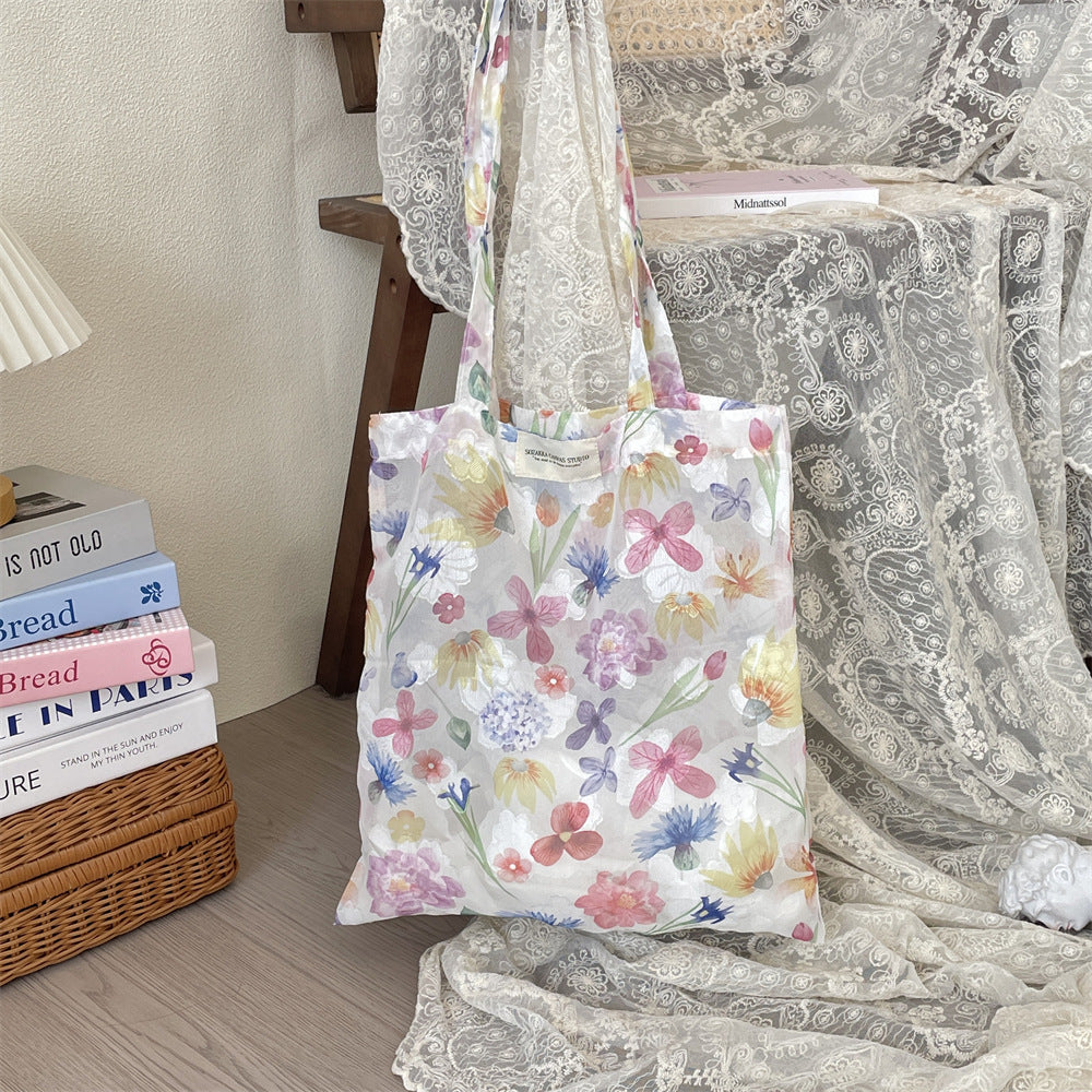 Chiffon Canvas Bag Women's Fresh Gentle Fairy Tulip Shoulder Large Capacity Handbag