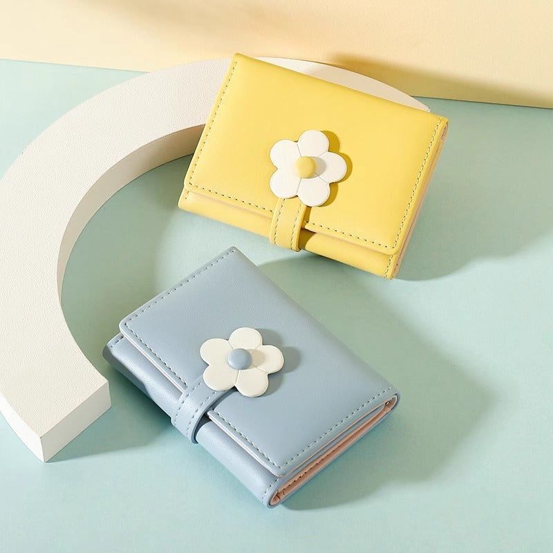 New Simple Cute Refreshing Flower Student Wallet Korean Style Fashion Short Pu Wallets for Women