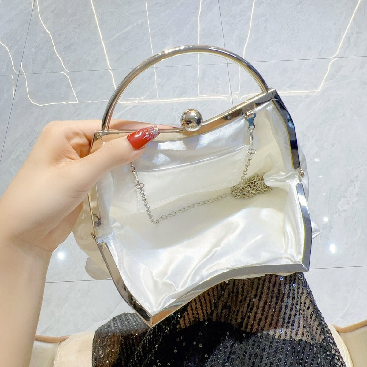 Elegant Floral Satin Clutch Bag with Pearl Center Design for Wedding, Evening Events, and Traditional Outfits