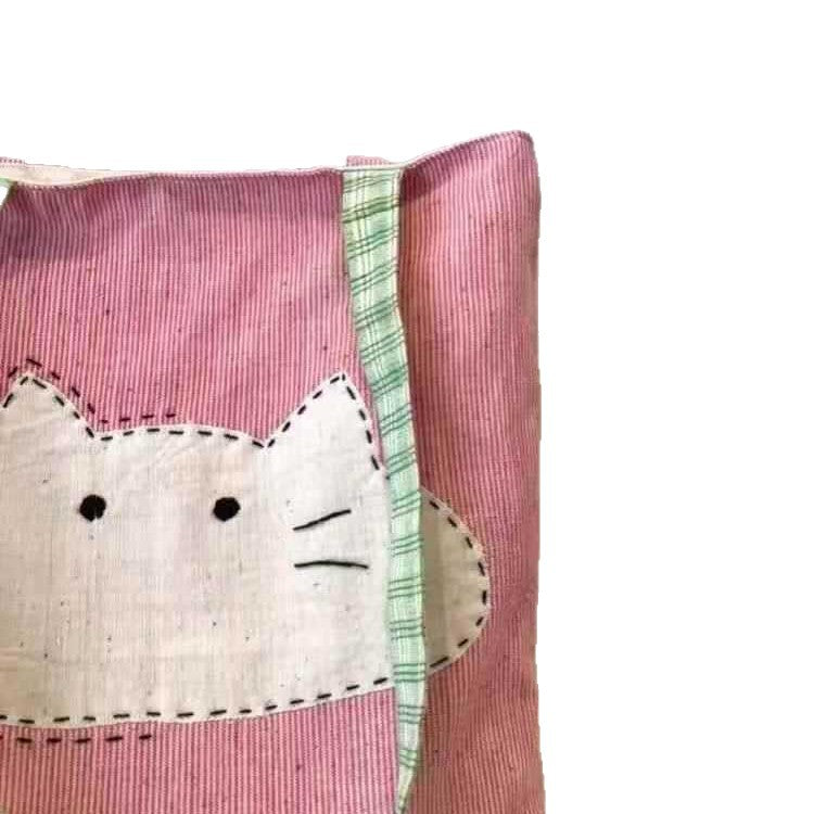 Cute Cartoon Cat Canvas Tote Bag for Women, Casual Daily Use with Simple Style and Soft Fabric