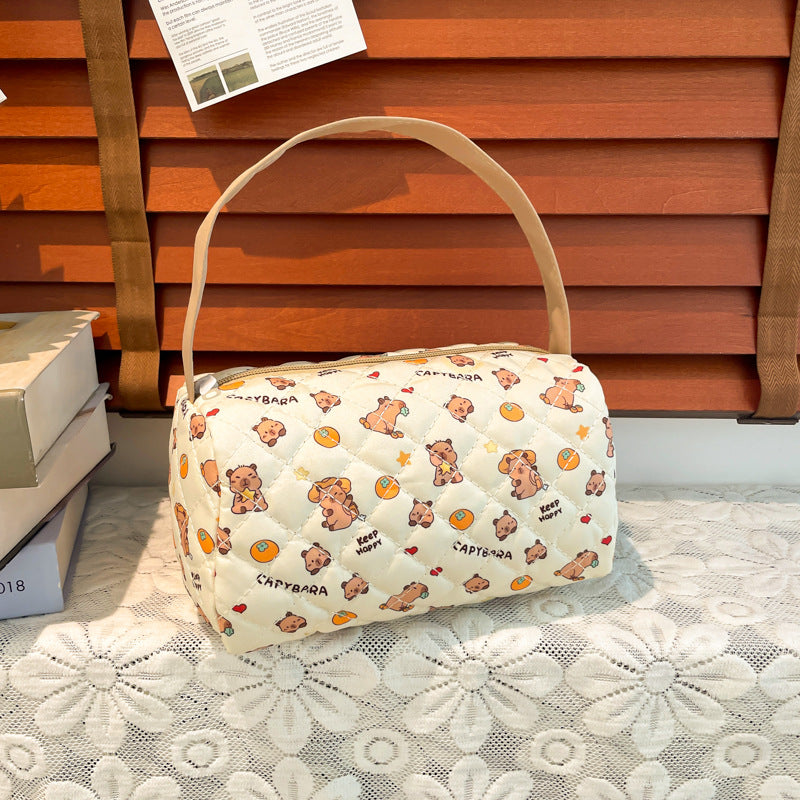 Cute Women's Portable Cosmetic Bag Cartoon Pattern Large Capacity Zipper Design Daily Portable Storage Bag