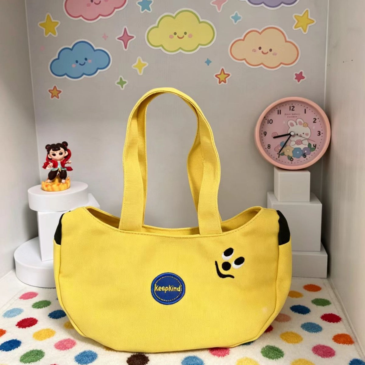 Cute Banana-Shaped Tote Bag with Embroidery Design, Perfect for Daily Use and Gift Giving