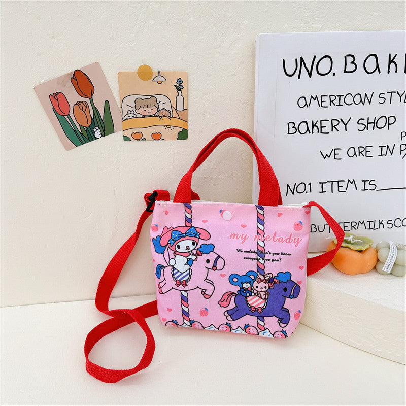 Cute Cartoon Canvas Tote Bag for Kids with Adjustable Strap, Perfect for Daily Outings and Playtime
