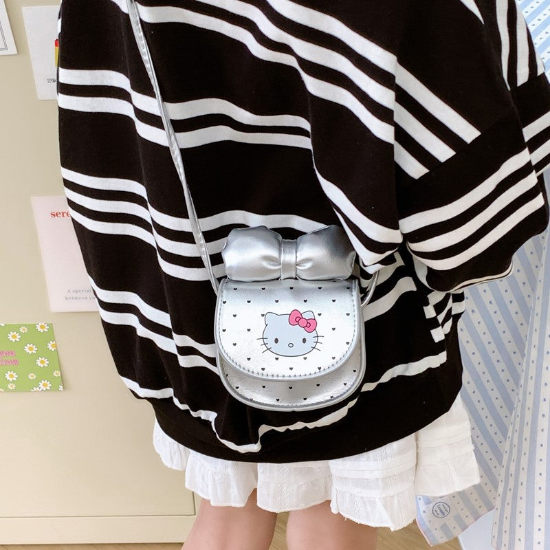 Children's Bags New Cartoon Cute Bow Mini Coin Purse Cat Printing Boys and Girls Messenger Bag