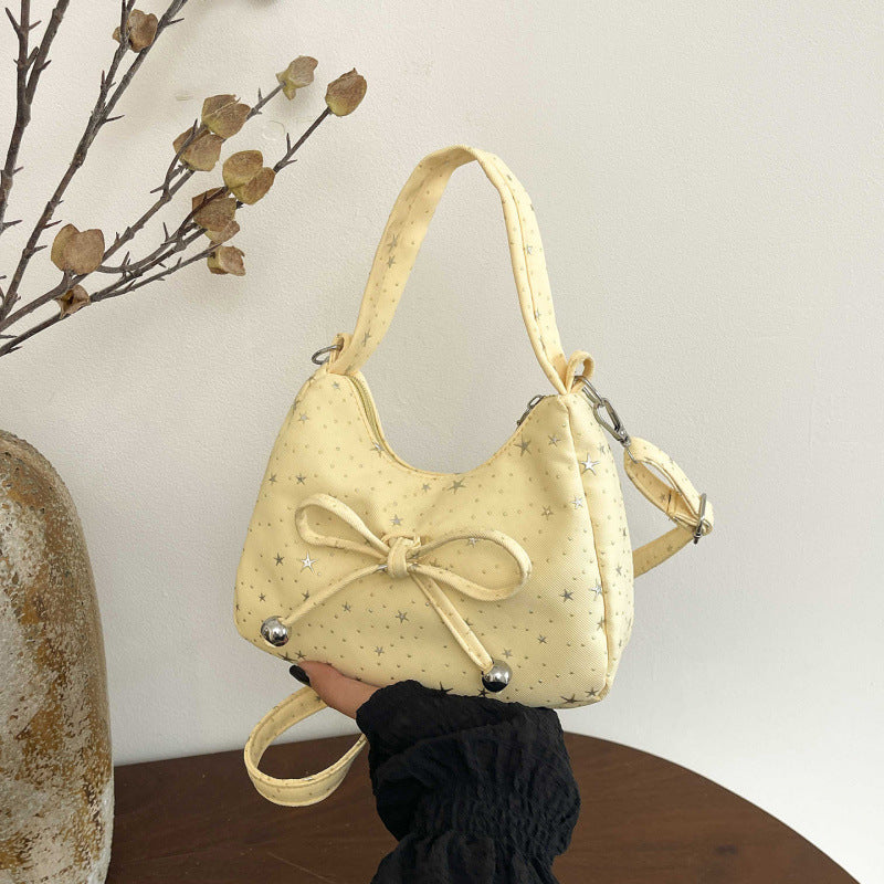 Chic Star-Print Crossbody Bag with Drawstring Detail for Women, Trendy Summer Fashion Accessory