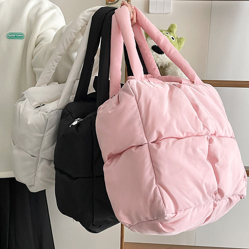 New Cotton-Padded Jacket Women's Korean-Style Large Capacity Fashion All-Match Shoulder down Bag Portable Tote Bag