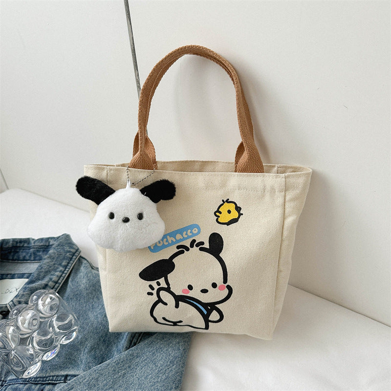 Cute Kawaii Canvas Tote Bag with Pochacco Print, Perfect for Daily Commute and Casual Outings