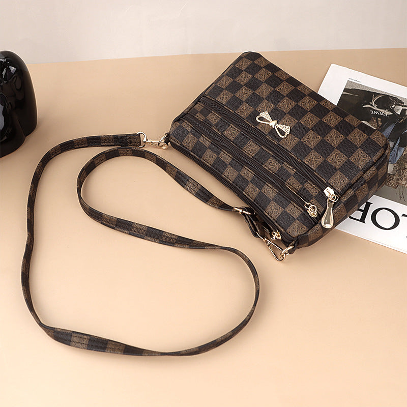 New Wide Bottom Large Capacity Korean Style Printed Shoulder Messenger Bag for Middle-Aged Mothers Women's Mobile Coin Purse
