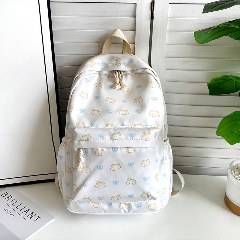 Women's Schoolbag Cute Cat Print Backpack Fashion Campus Backpack Multi-Pocket Design Waterproof and Hard-Wearing