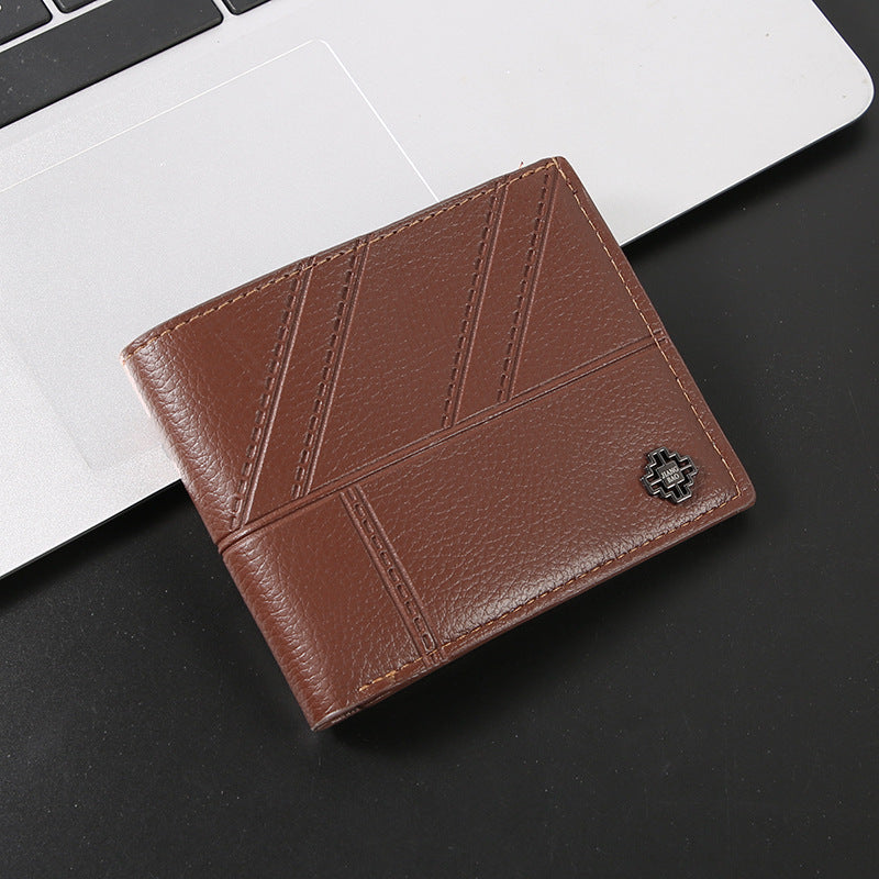 Fashionable Men's Short Wallet with Multi-Card Slots, Soft PU Leather, Stylish Stitching Design for Daily Use