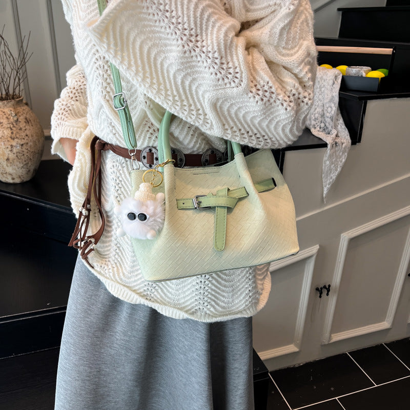 New Urban Simple Style Woven Texture Tote Bag Everyday Joker Practical Handbag