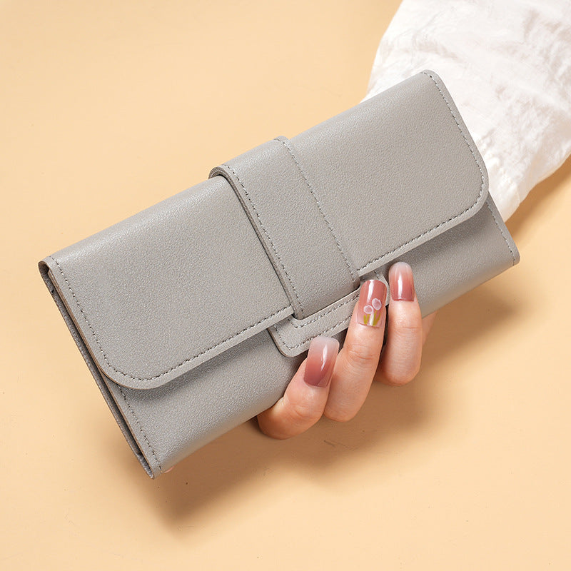 Women's Wallet Long Flip Korean Style Fresh Student Coin Pocket Multifunctional Buckle Wallet