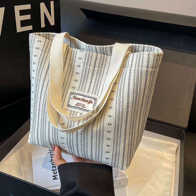 Canvas Bag Women's Fashion Striped Hand Carrying Class Tote Commuter Shoulder Bag