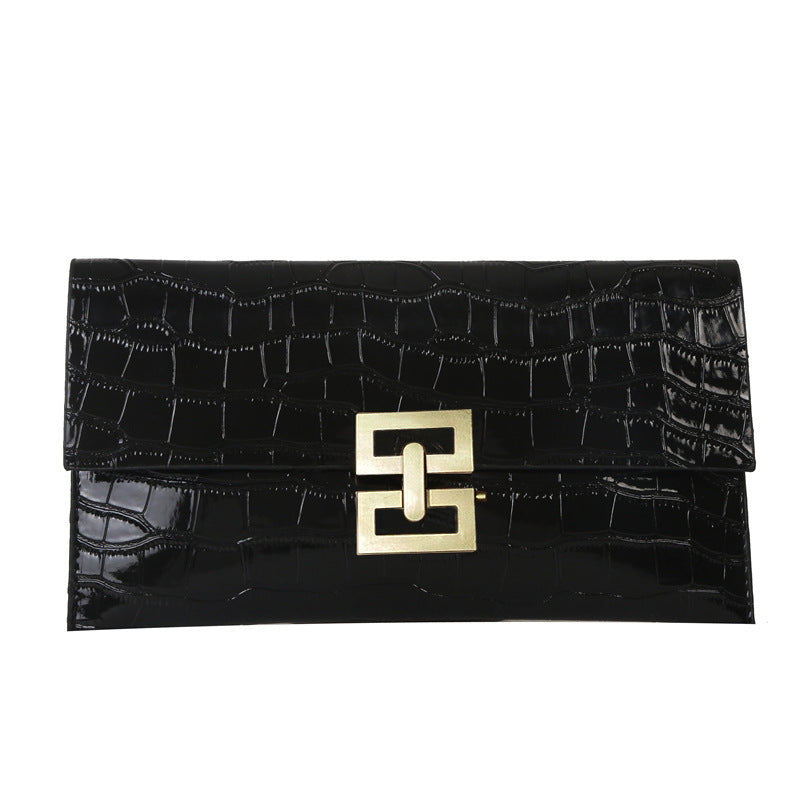 Elegant Crocodile Texture Clutch Bag for Women, Fashionable Envelope Design with Gold Buckle, Perfect for Daily Use and Casual Outings