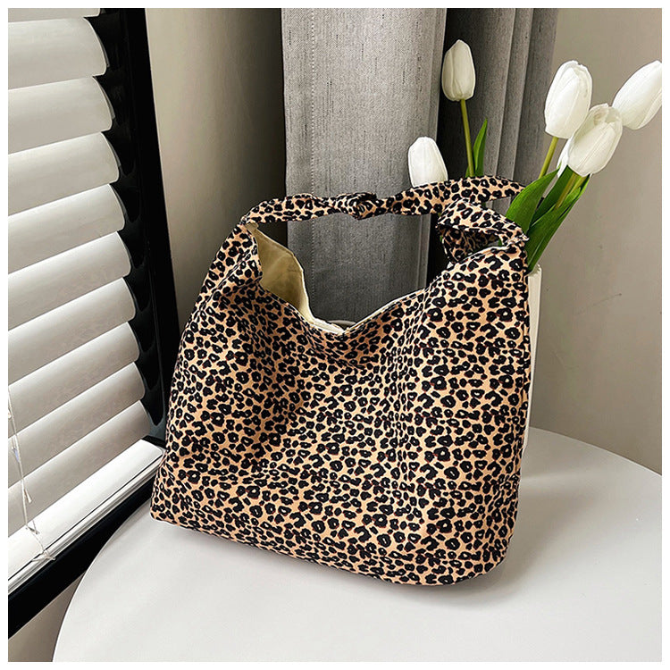 Leopard Print Canvas Tote Bag Women's Casual Shoulder Crossbody Bag Large Capacity Soft Style Fashion Trendy