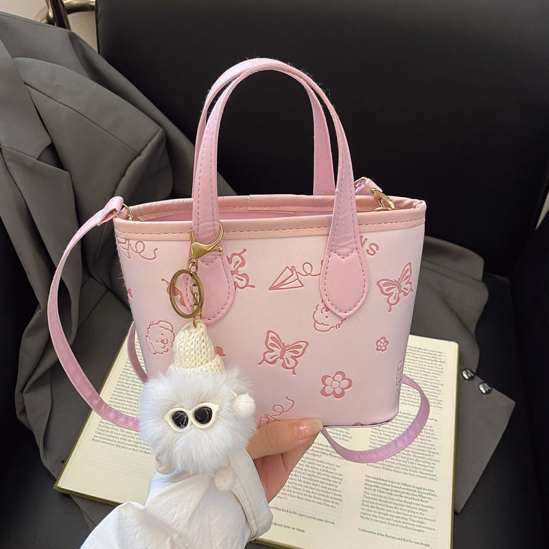Contrast Color Small Bags Women's New All-Match Messenger Bag Embossed Portable Bucket Bag