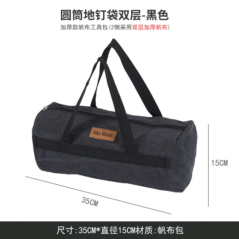 Outdoor Camping Tool Bag Cylinder Shape Portable Storage Organizer for Tent Pegs Rope Hammer Gear