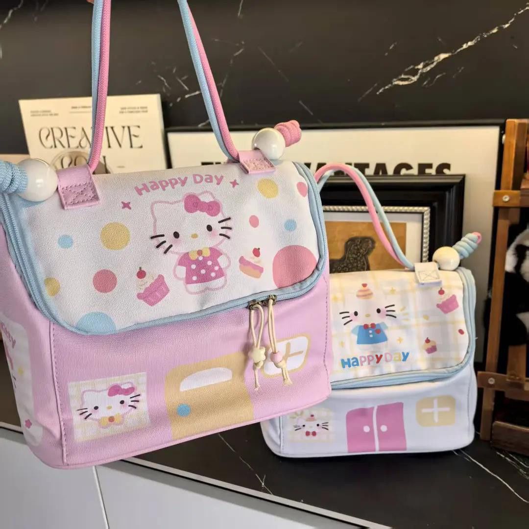 Cute Hello Kitty House-Shaped Makeup Bag with Large Capacity, Waterproof and Organized Compartments for Girls