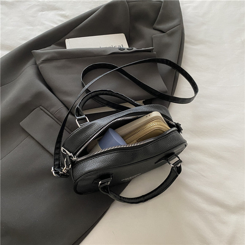 Chic Retro Mini Crossbody Bag for Women 2025 Summer Trendy PU Handbag with Zipper Closure and Soft Texture