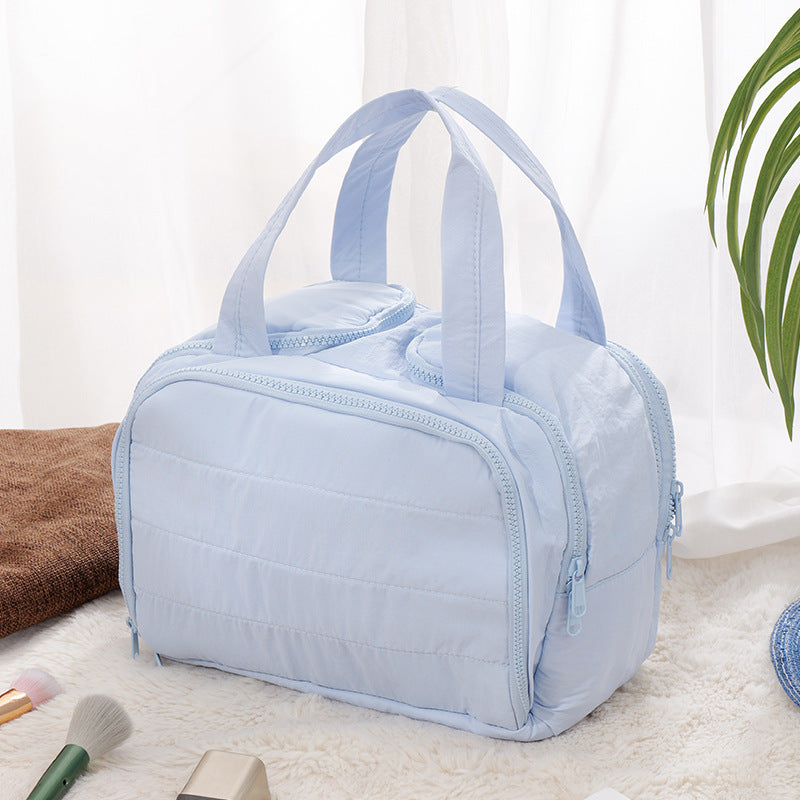 Double Wide Open Large Capacity Fluffy Cosmetic Bag Women's High-End Travel Portable Toiletry Bag Fresh Sweet Style