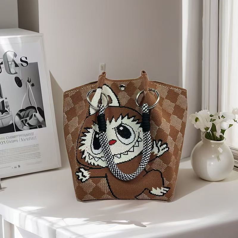 Women's Shoulder Bag New Hollow Canvas Handbag Color Rope Handle Large Capacity Daily Commuter Women's Bag