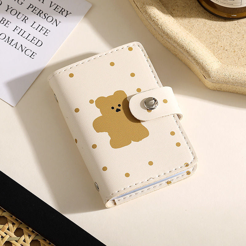 Cute Polka Dot Bear Cartoon Card Holder Female Personality Large Capacity Multiple Card Slots Ultra-Thin Compact Anti-Magnetic Card Clip Set