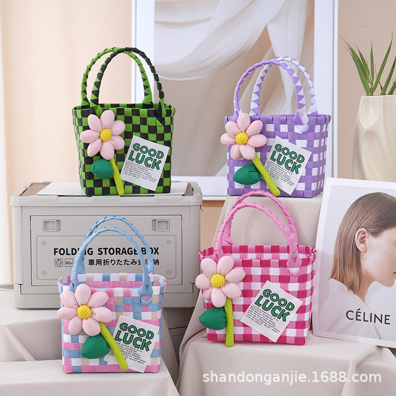 Dopamine Color Gift Bag Large Capacity Portable Vegetable Basket Crossbody Outdoor All-Matching Handbag Fashion