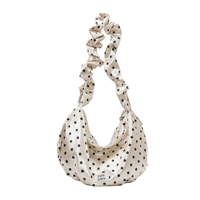 Korean Style Polka Dot Pleated Messenger Bag Women's Fashionable Large Capacity Soft Tote Everyday Joker Casual Shoulder Bag